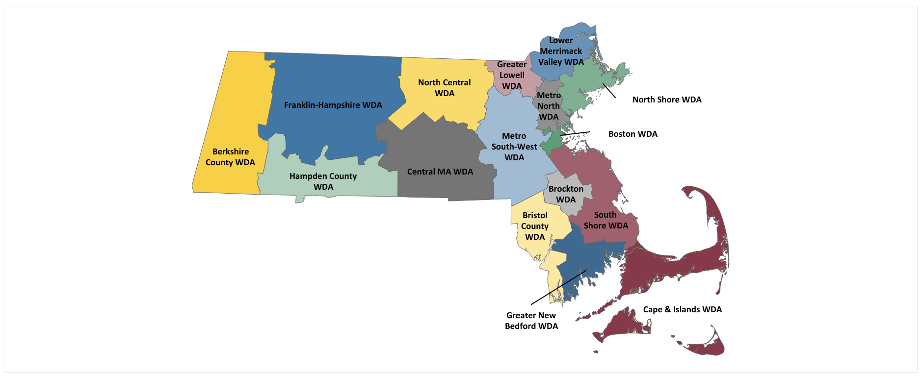 Workforce Development Area Map of Massachusetts
