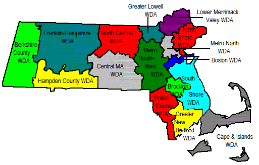 Workforce Development Area Map of Massachusetts